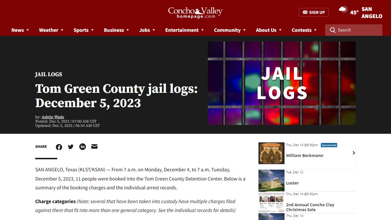 Tom Green County jail logs: December 5, 2023
